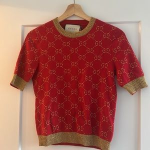 Gucci Metallic Logo Knit Top Paint the Town Red Sweater